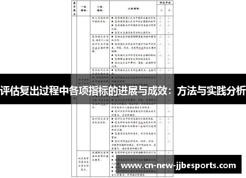 评估复出过程中各项指标的进展与成效：方法与实践分析