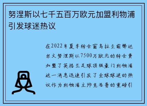 努涅斯以七千五百万欧元加盟利物浦引发球迷热议